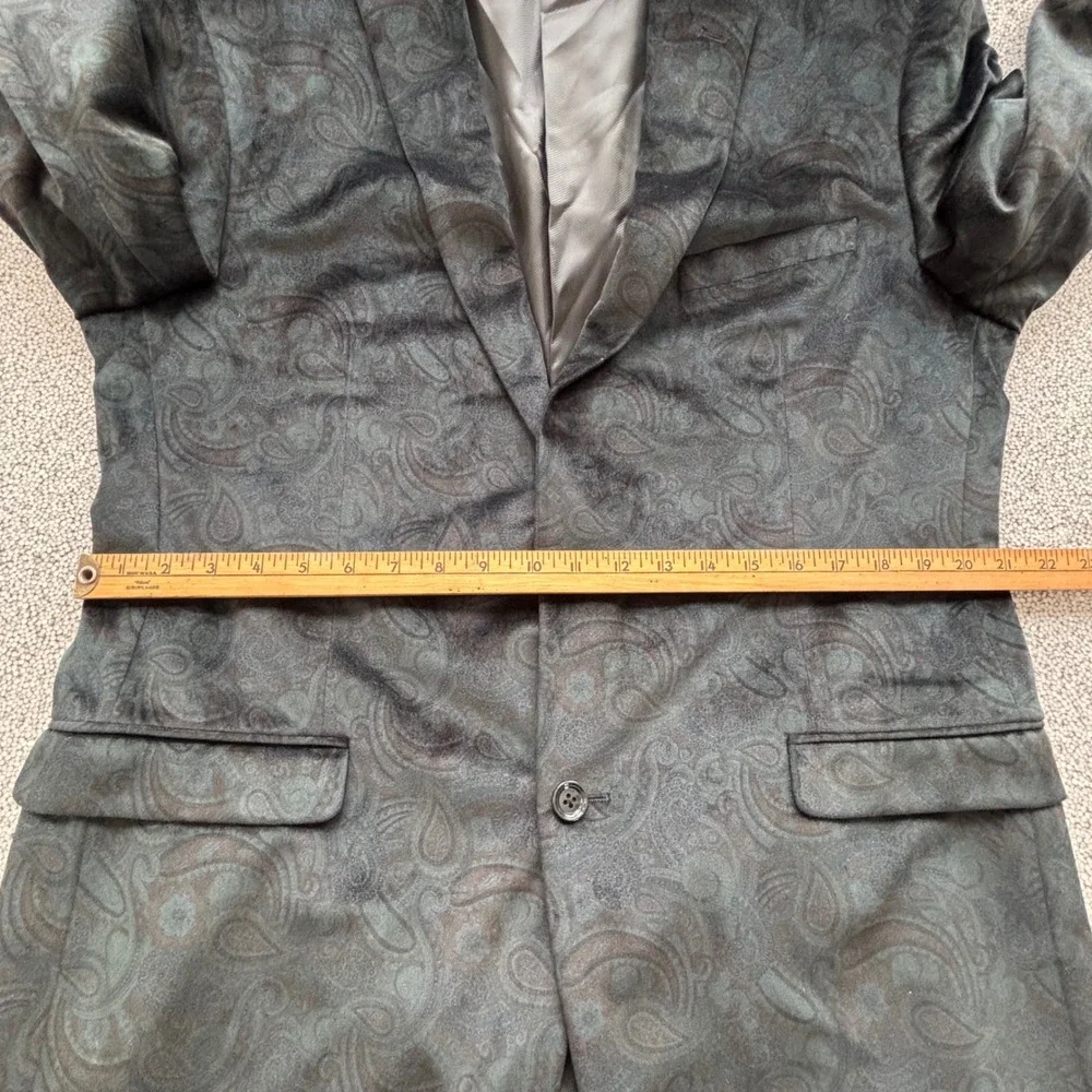 Bar III Black Green Paisley Velvet Slim Fit Tuxedo Jacket 44L Formal